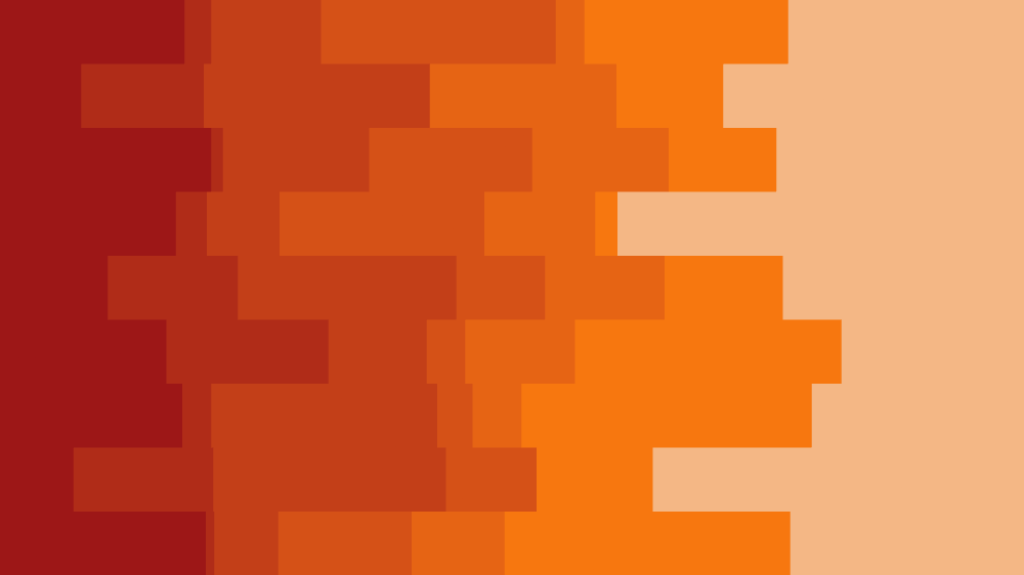 Abstract stepped bands of color fading from deep red on the left to orange and pale peach on the right.